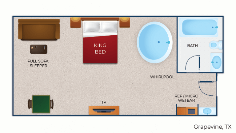 The floor plan for the Whirlpool Suite